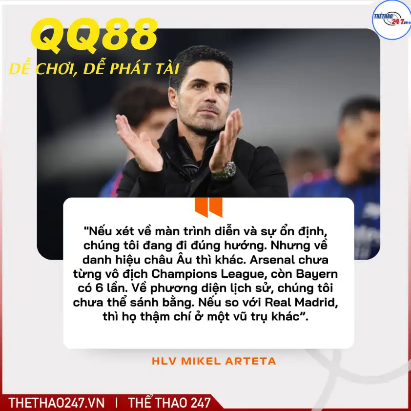 Arteta thừa nhận Arsenal còn khoảng cách lớn so với Bayern về danh hiệu